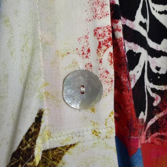 Simply Art Dolcezza Top Womens Medium Button Up Shirt Floral Artsy Boho Shell - Picture 4 of 10